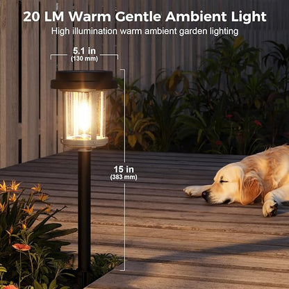 XMCOSY+ Solar Pathway Lights Outdoor, Garden Lights with Metal & Glass, 20 LM Warm Bright Light, Outside Solar Powered Lights for Yard Waterproof Landscape Lighting Walkway(Black & Grey)