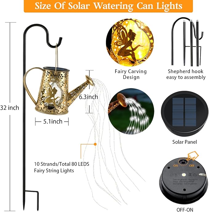 Solar Watering Can Lights, Unique Fairy Gifts for Women Mom Grandma Birthday, Waterproof Outdoor Garden Decor Large Hanging Solar Lantern Fairy Lights for Patio Porch Yard Flowerbed Pathway (White)