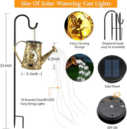Solar Watering Can Lights, Unique Fairy Gifts for Women Mom Grandma Birthday, Waterproof Outdoor Garden Decor Large Hanging Solar Lantern Fairy Lights for Patio Porch Yard Flowerbed Pathway (White)