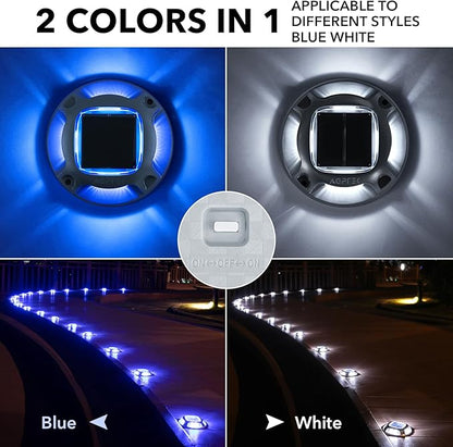 AGPTEK Solar Driveway Lights Outdoor 12 Pack, 2 Color Modes LED Deck Dock Marine Waterproof Security Marker Lights for Step Sidewalk Stair Garden Pathway Walkway Yard(Blue Light/Cool White)