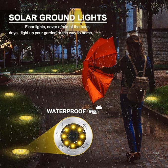 8-Pack Warm White Flat Solar Landscape Lights, Waterproof LED