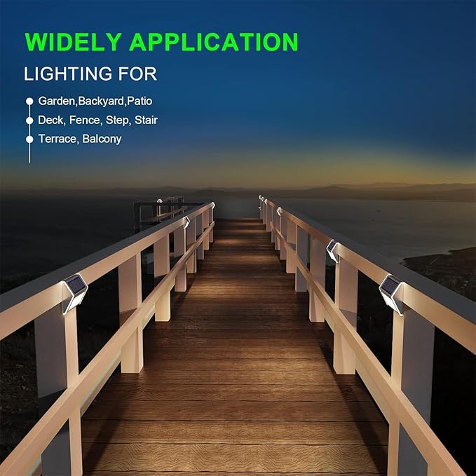 JSOT Solar Fence Lights - 16 Pack Solar Light Outdoor for Deck Stair Step-Cold White-16Pack