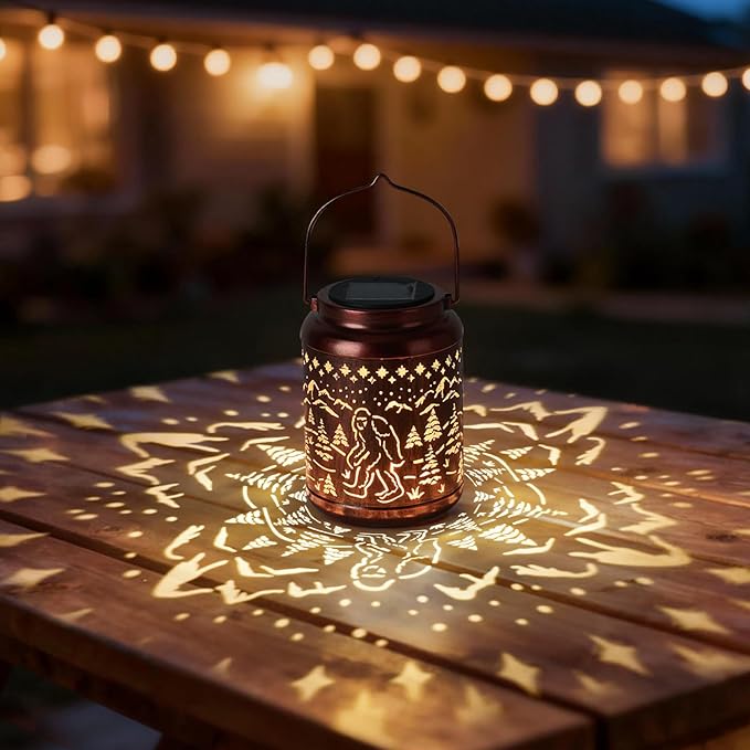 Bigfoot Gift Solar Lanterns Outdoor Waterproof - Metal Hanging Bigfoot Sasquatch Solar Light Graden Decor for Patio Yard Lawn Backyard Porch Landscape Pathway, Christmas Decoration Gift for Men Women