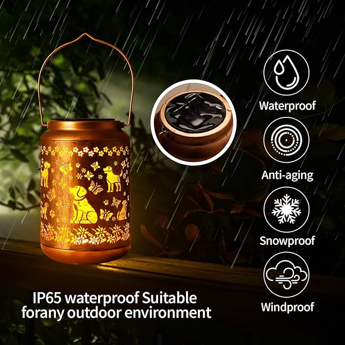 2-Pack Labrador Dog Solar Lanterns Outdoor,Metal Hanging Solar Lights with Labrador Dog Projection-Waterproof Garden Decor for Yard,Patio,Backyard,Porch-Gifts for Women,Mom,Grandma,Sister