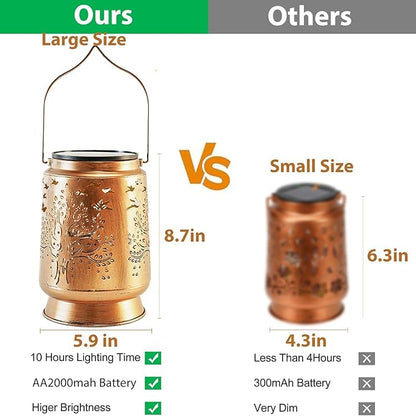 Solar Lanterns Outdoor Metal Garden Decor Gifts for Women Mom Waterproof Hanging Solar Lights Decorative Large Outdoor Lantern with Upgraded 2000mAH Battery,Decorations for Garden Patio Lawn Yard
