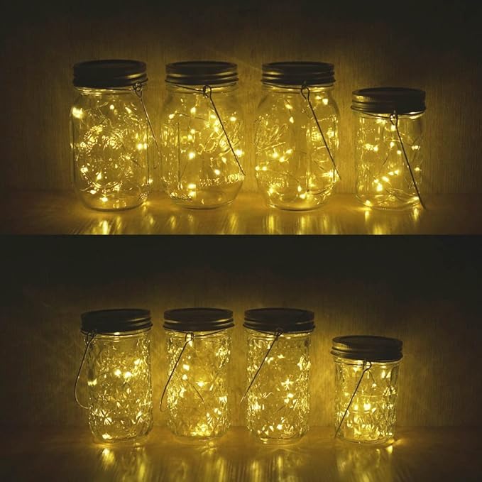 Decorman Solar Mason Jar Lights, 8 Pack Waterproof Fairy Star Firefly Lids String Lights with 8 Hangers for Patio Yard Garden Party Wedding Christmas Decoration(Jars Not Included)