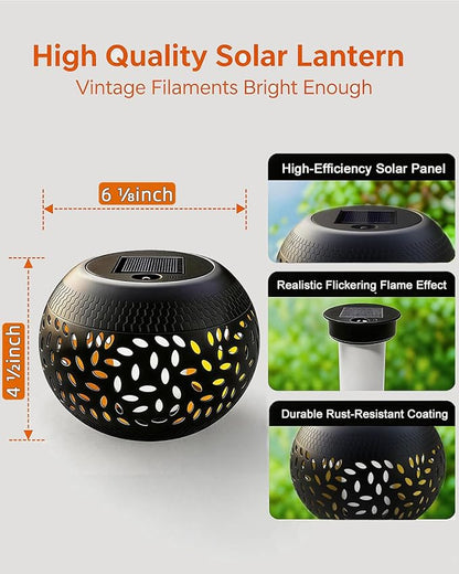 Solar Table Lights Outdoor Waterproof - 2 Pack Dancing Flickering Flame Lamp Black Metal Tabletop Light Solar Powered Decorative Lighting Lantern for Desk Bedroom Patio Garden Pathway Yard