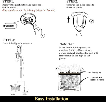 Solar Lamp Post Light with Planter, Outdoor Solar Lights with Crackle Glass, Matte Black Outdoor Flower Pots, 2 in 1 Solar Post Lights Waterproof for Porch Garden Patio