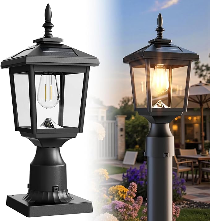 Greluna Solar Post Light Outdoor, 60 Lumens Dusk to Dawn Lamp Post Light, Solar Powered & Waterproof, Fits 6x6 Wooden Posts, 3 Inch Poles, for Garden, Pathway, Driveway, Fence & Yard（Warm White）