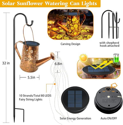 Solar Watering Can Lights, Sunflower Gifts for Women Mom Grandma Birthday, Large Hanging Solar Lantern Waterproof Outdoor Garden Decorations for Yard Porch Landscape Patio Pathway
