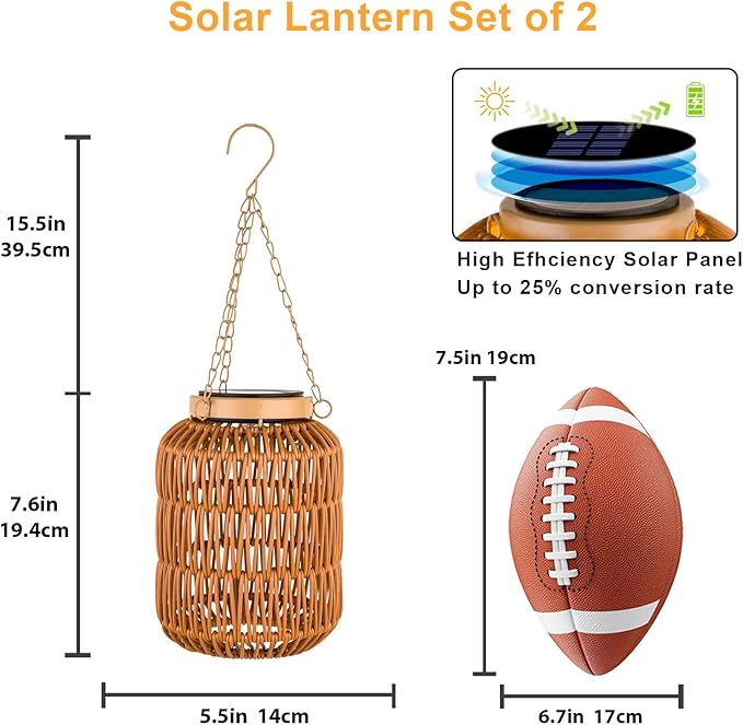 Solar Outdoor Lanterns Waterproof, Hanging Rattan Lantern Lights for Outside, Solar lamp Outdoor Chandelier Idea for Gazebo Pergola Porch Patio Pathway Decor (2)