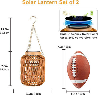 Solar Outdoor Lanterns Waterproof, Hanging Rattan Lantern Lights for Outside, Solar lamp Outdoor Chandelier Idea for Gazebo Pergola Porch Patio Pathway Decor (2)