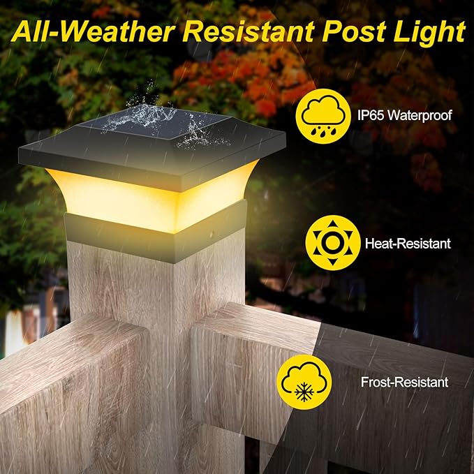 T-SUN 4X4 Post Solar Lights, Outdoor Waterproof RGB Color Changing Light for 4X4 5X5 6X6 Wood/Vinyl/Fence Posts, Deck, Solar Post Lights for Patio Garden Decor or Fence(2 Pack)