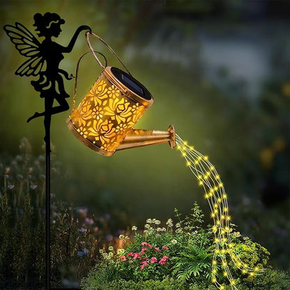 Solar Fairy Kettle Light,Solar Fairy Decorative Pile Light With Watering Can Decorative Metal Outdoor Decorations,IP65 waterproof chandelier landscape lamp,Suitable for Courtyard,Path,Lawn,Terrace
