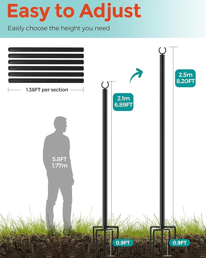 4-Pack 9ft Metal Light Poles for Deck, Heavy-Duty