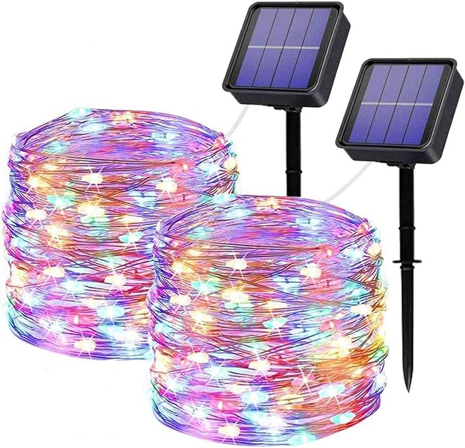 2 Pack Fairy Lights Solar Operated -39ft 100 LED Silver Wire String Lights Waterproof Mini Firefly Lights for Bedroom, Wedding, Mason Jars, DIY, Crafts, Christmas Garlands, Party Decor