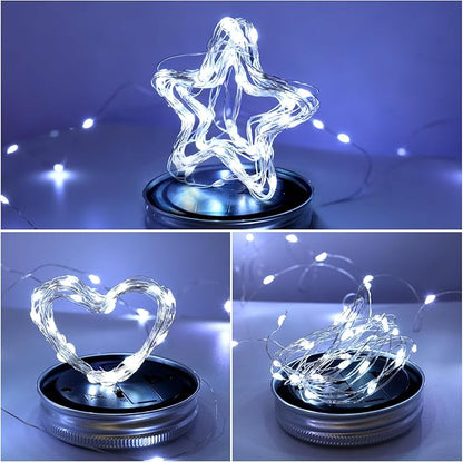 VOOKRY Solar Mason Jar Lights - 10 Pack 30 Led Solar Mason Jar Lids Outdoor Fairy Lights with 10 Hangers Waterproof for Jars DIY Party Patio Garden Table Wedding Decoration Cool White(No Jars)