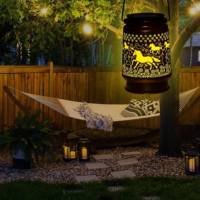 Horse Solar Lantern Set, Classic Patio Lighting