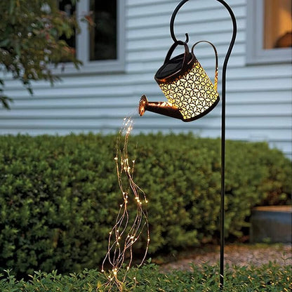 Garden Shower Light Solar Powered Watering Can with Lights Star Light LED Outdoor String Fairy Lights Waterfall with Bracket for Home Path Patio Yard Lawn, White