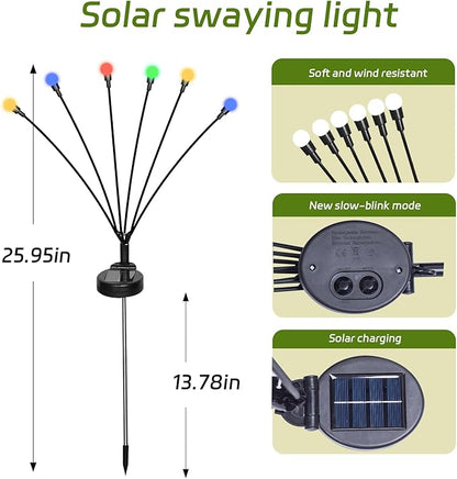 4 Packs Firefly Lights Solar Outdoor, 24 LED Multicolor Solar Walkway Light Outdoor, Waterproof Garden Decor with 2 Modes, Lawn Lights for Front Yard Backyard Yard and Pathway
