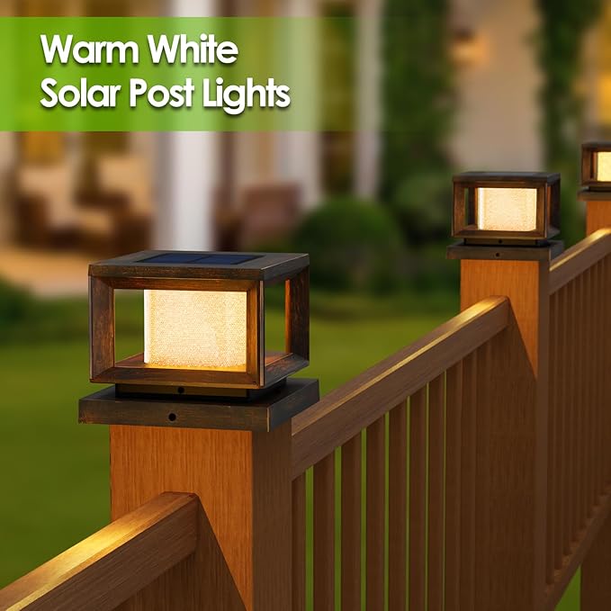 Brown Solar Fence Post Caps 10-Pack, Patio LED