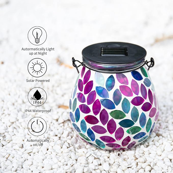 Mosaic Solar Lantern Set, Charming Porch Lighting