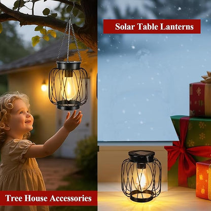 Solar Lanterns Outdoor 4 Pack, Metal Solar Hanging Lanterns with Hook - Outdoor Hanging Lantern Lights Waterproof, Bright Warm Lantern Decor for Outside Garden Yard Patio Pathway