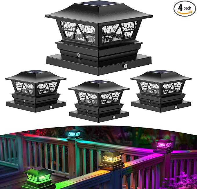 4-Pack Bright Solar Post Cap Lights for Fence, LED