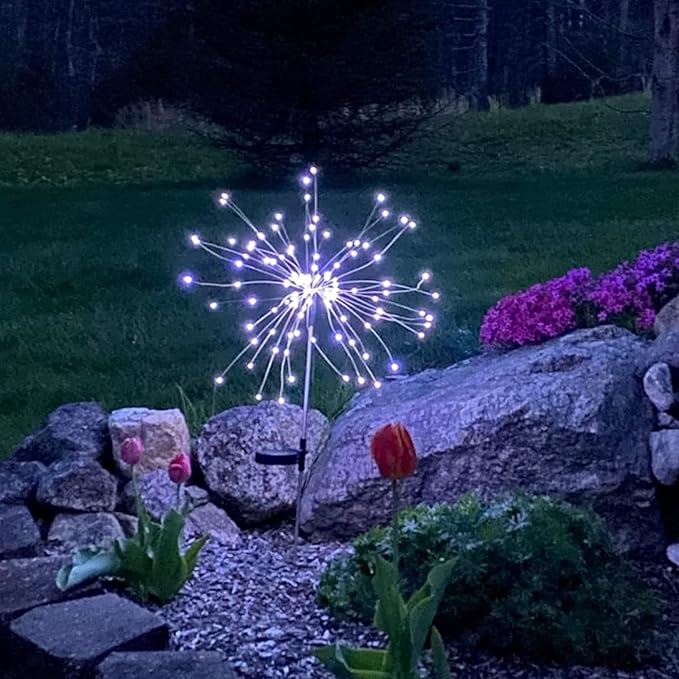 JJGoo Solar Firework Lights, 2 Pack 180 LEDs 2 Lighting Modes Solar Lights Outdoor Waterproof for Garden Patio Walkway Pathway Party Wedding Christmas Decorative - Cool White