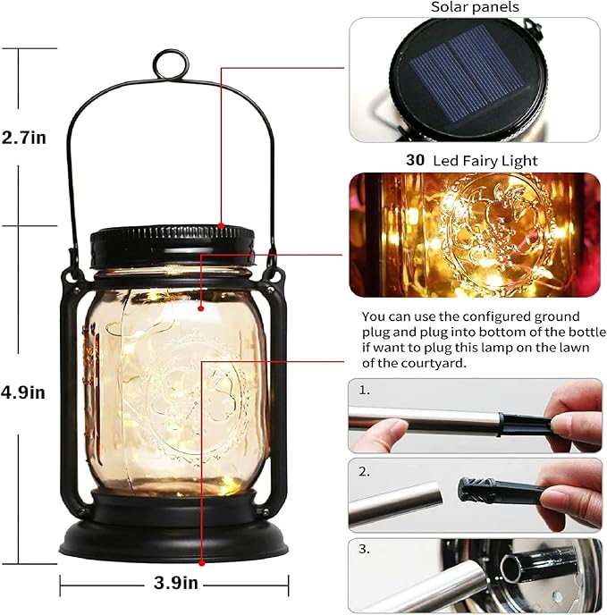 4-Pack Hanging Solar Lanterns, Waterproof LED Patio Lights