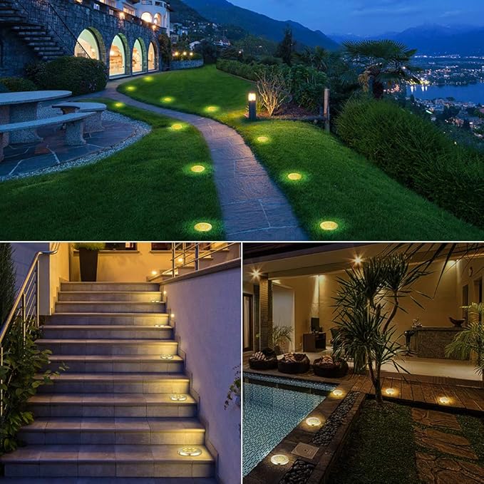 16-Pack Warm White Flat Solar Driveway Lights, Waterproof LED
