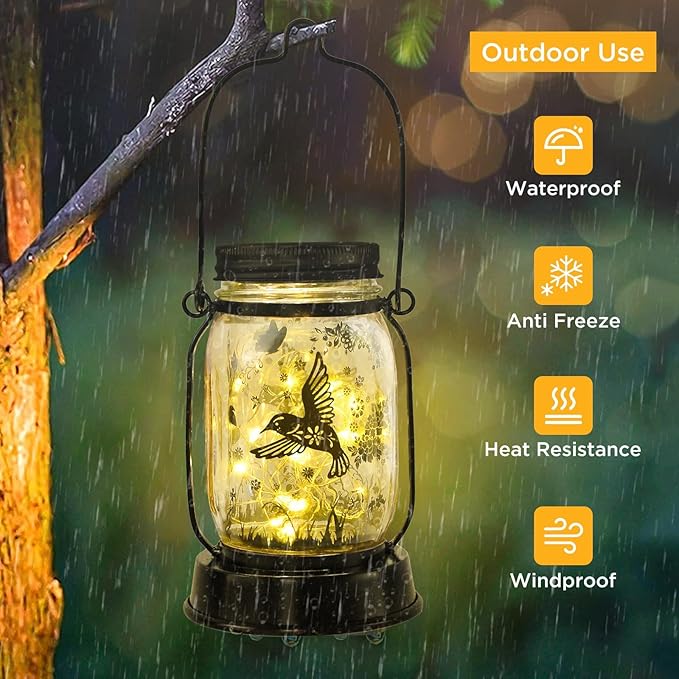 Christmas Gifts for Women Hummingbird Solar Lanterns Hummingbird Mom Birthday Gift Solar Lights Hummingbird Gifts Bird Christmas Decorative Lanterns for Yard, Patio, Lawn, Pathway, Garden Decor