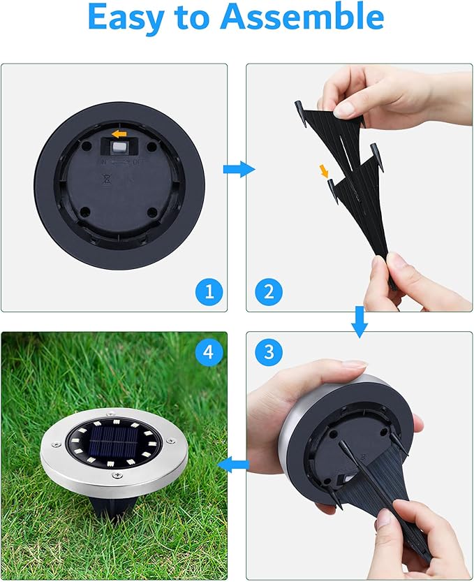 Biling Solar Ground Lights Outdoor 8 Packs, Flat Bright 12 LEDs Solar Lights Outdoor Waterproof for Yard Walkway Garden Driveway (Warm White)