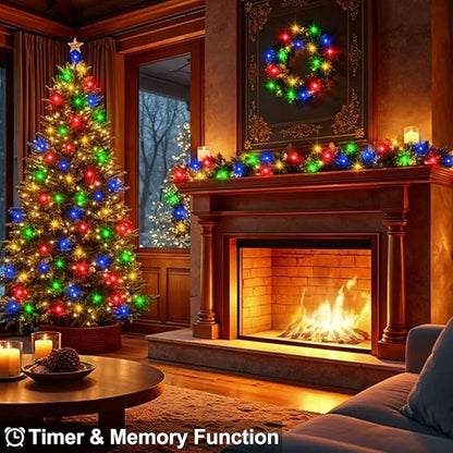 4 PACK Multicolor Battery Operated String Lights Outdoor 16.5Ft 50LED Battery Timer String Lights RGBY Clear Wire Christmas Tree Lights with 8 Modes Indoor Decorations for Yard Patio Window Tree