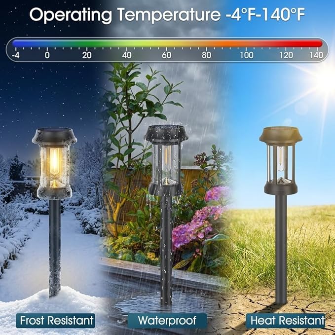 Solar Pathway Lights, 8 Pack Glass Solar Lights Outdoor, Solar Stake Lights Landscape Lighting for Outside Path Walkway Driveway Sidewalk Lawn Yard Garden Decor