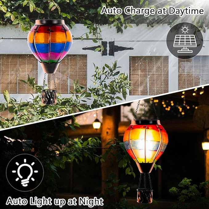 Rustic Hanging Solar Lanterns for Patio, Waterproof LED