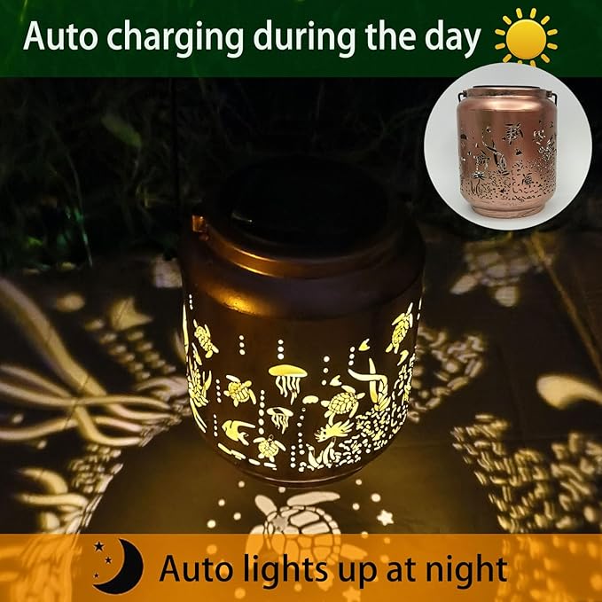 Turtle Solar Lanterns Outdoor Waterproof Hanging，Solar Lights Turtle Gifts for Women Men Metal Decorative Lanterns for Patio,Lawn, Tabletop, Landscape, Pathway,Garden Decor