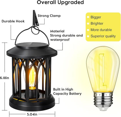Hanging Solar Lanterns Outdoor Waterproof - 2 Pack Outdoor Lantern Decorative, Hanging Solar Lights for Outside, Outdoor Solar Powered Lantern with Handle & Clip for Patio Yard Decor