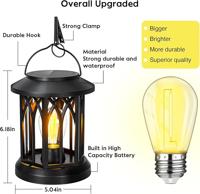 Hanging Solar Lanterns Outdoor Waterproof, 4 Pack Outdoor Lantern Decorative, Hanging Solar Lights for Outside Table Yard Porch Balcony Desk Patio Decor