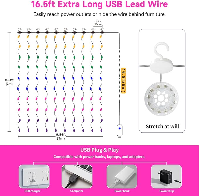 Multicolor Porch String Lights, 8ft Weatherproof LED