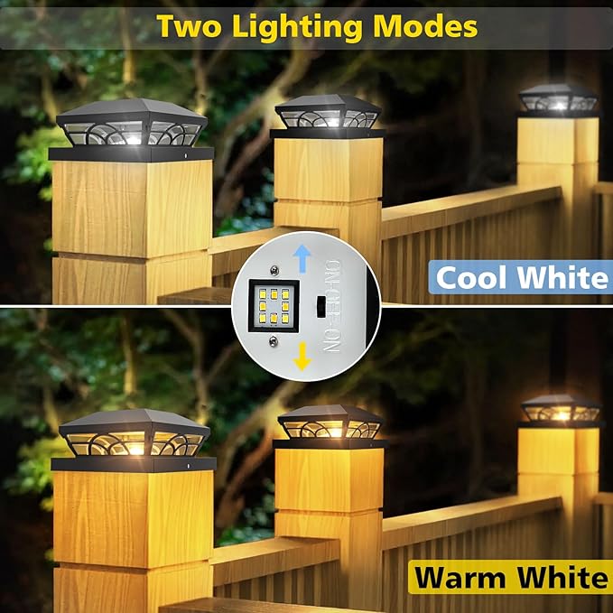 6-Pack Solar Post Cap Lights, 2-Mode Warm White Waterproof