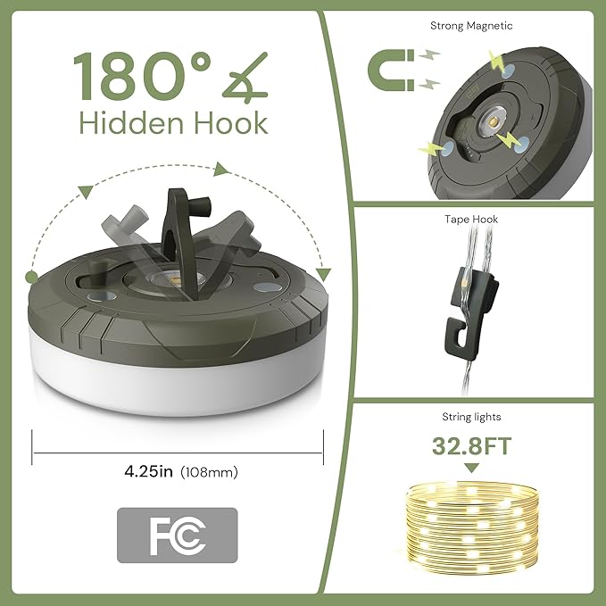L LOHAS LED Camping String Lights, 4 in 1 Quick Recovery Waterproof Outdoor Tent Lights, 32.8FT with 8 Lighting Modes, Camping Essentials for Yard, Tent, Hiking, Patio, and Holiday Decoration