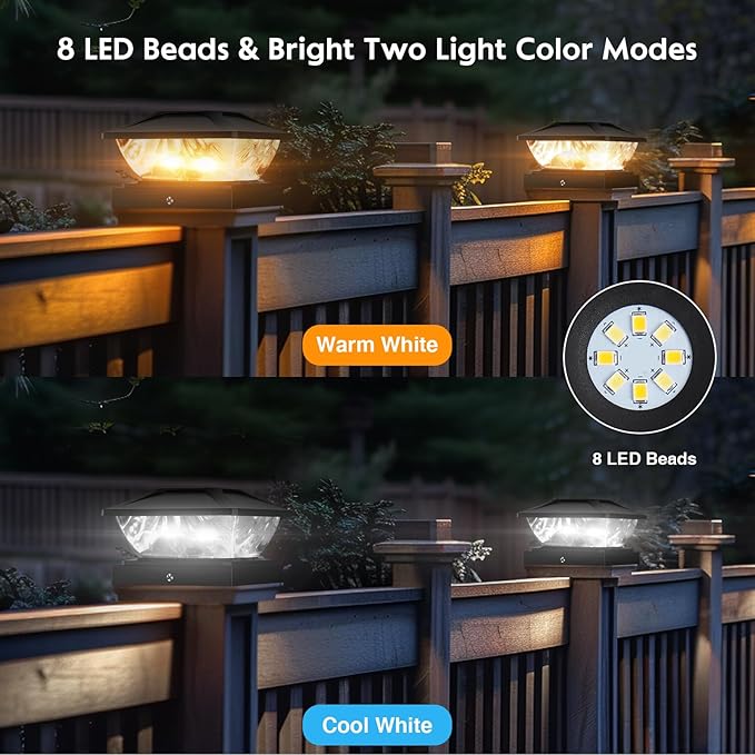 Solar Fence Post Caps 6-Pack, Deck LED