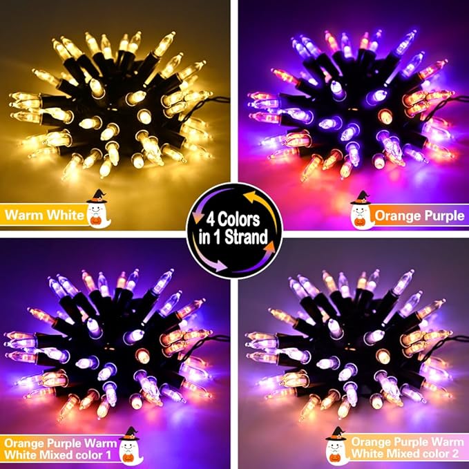 2-Pack 50 LED Halloween Twinkle Lights, 17ft Waterproof for Patio