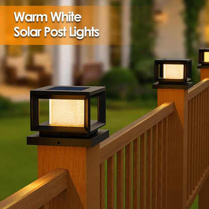 Mlambert 8 Pack Solar Post Lights Outdoor, Waterproof Fence Cap for Deck, 4x4 6x6 Wooden Vinyl Outdoor Lights with Shinning Effect, Black