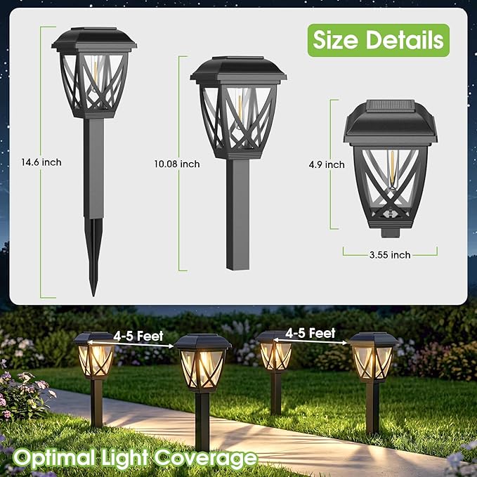 Greluna Solar Pathway Lights Outdoor 10 Pack, Auto On/Off Waterproof Solar Garden Lights, Energy Saving LED Landscape Outside Lights for Yard, Walkway, Patio & Driveway Decor