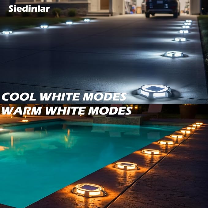 Siedinlar Solar Deck Lights Outdoor 2 Modes LED Dock Driveway Markers Light Waterproof for Step Ground Walkway Stair Pathway Yard Garden Road 1 Pack (Cool White/Warm White)