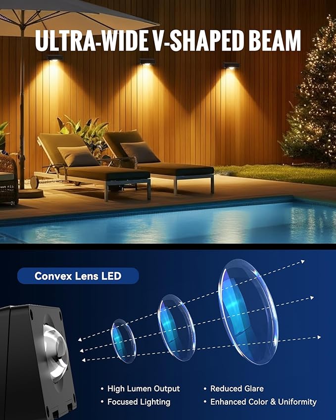 Solar Fence Lights Outdoor, 3000/4500/6000K 3 Mode, Fence Lights Solar Powered for Outside Backyard, Railing, Step, Patio, Fence Post, Home Improvement Garden Decor，8 Pack