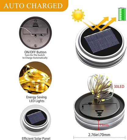 ZNYCYE Mason Jar Solar Lights for Outside, 12 Pack 30 LED Fairy Firefly Lights Mason Jar Solar Lids Outdoor Waterproof String Lights with Hangers(NO JARS) for Patio Garden Yard Lawn Decor - Warm White
