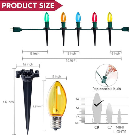 Joiedomi 24 Packs 30.75FT C9 Christmas Multicolor LED Pathway Lights, Waterproof Walkway Lights with Stakes Outdoor Connectable Decor for Holiday Outside, Yard, Garden, Party, Walkway Decor